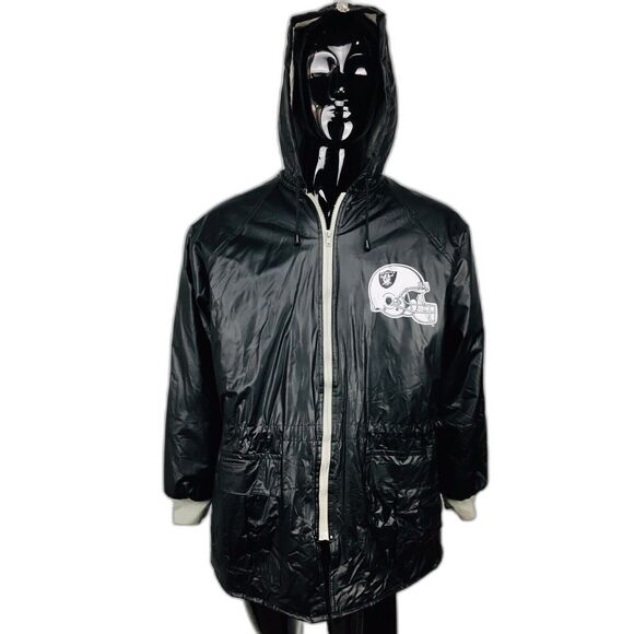 Vintage 90s RAIDERS NFL Black Silver Vinyl Game Day Jacket Size M/L/XL RARE - Picture 4 of 8